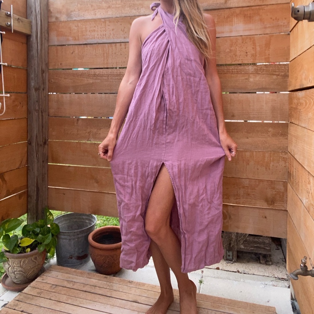 Zara Linen Lavender Halter Maxi Dress